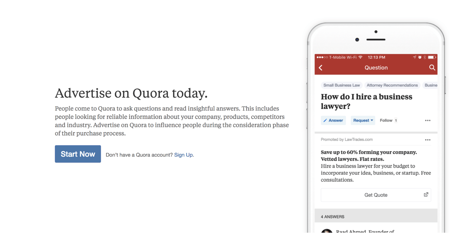 Start an advertising campaign by going to www.quora.com/business