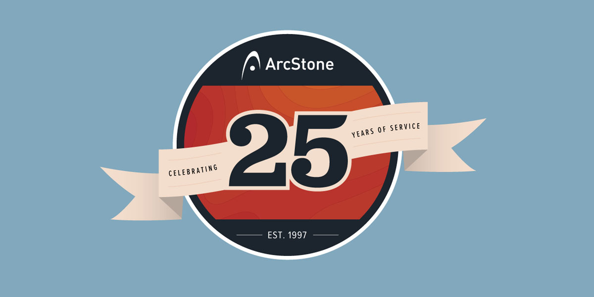 Illustration of ArcStone's 25 year badge.