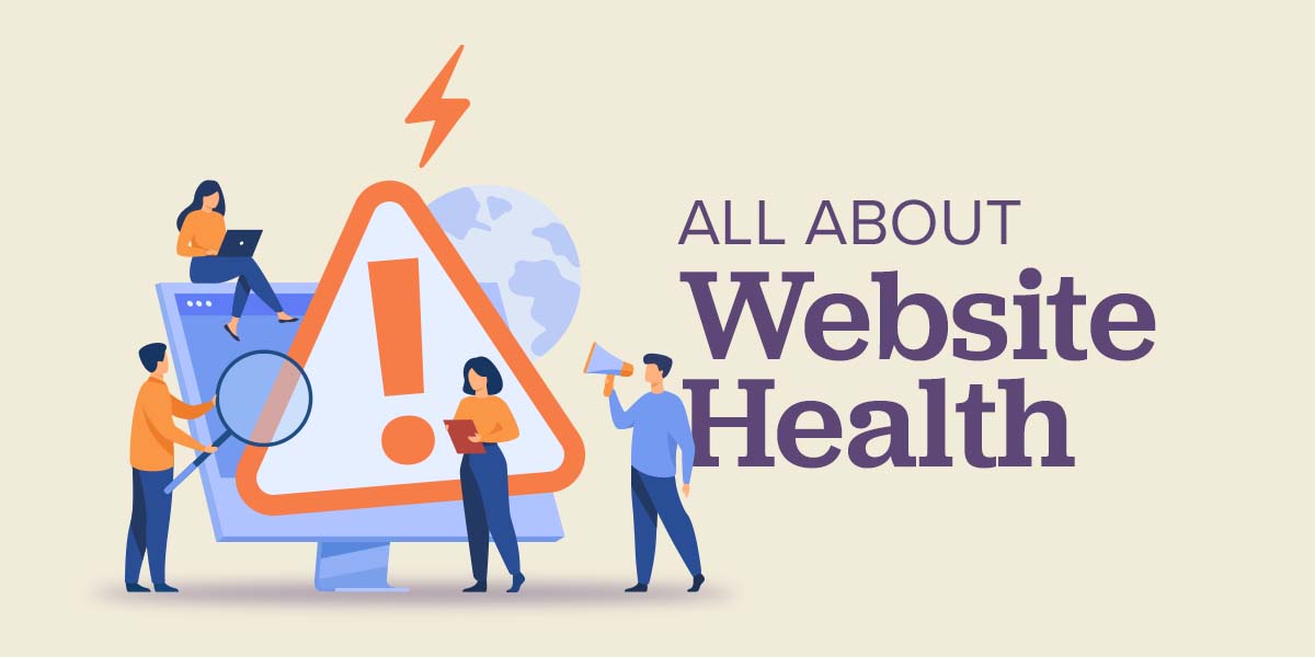 Illustration of people reviewing their website health.
