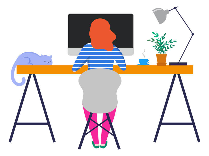 Illustration of woman at desk.