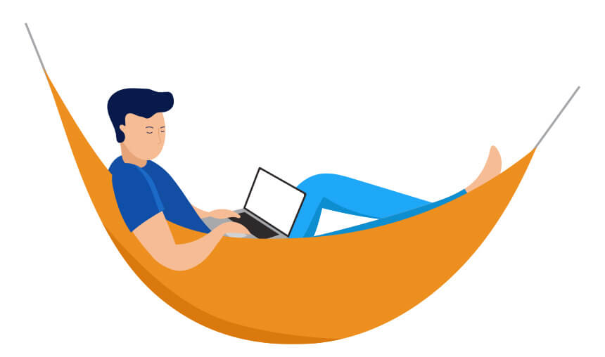 Illustration of man working in a hammock.