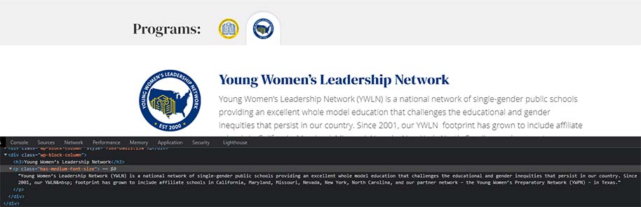 A screen shot showing source code of a webpage and content in a tab.