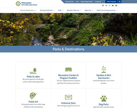 New Minneapolis Parks website parks page.