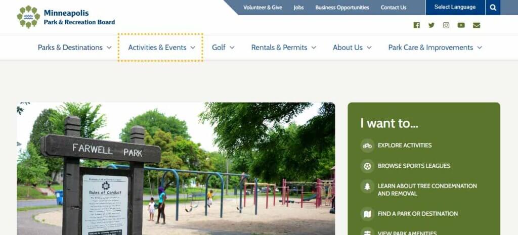 Screenshot of a website menu item with focus.