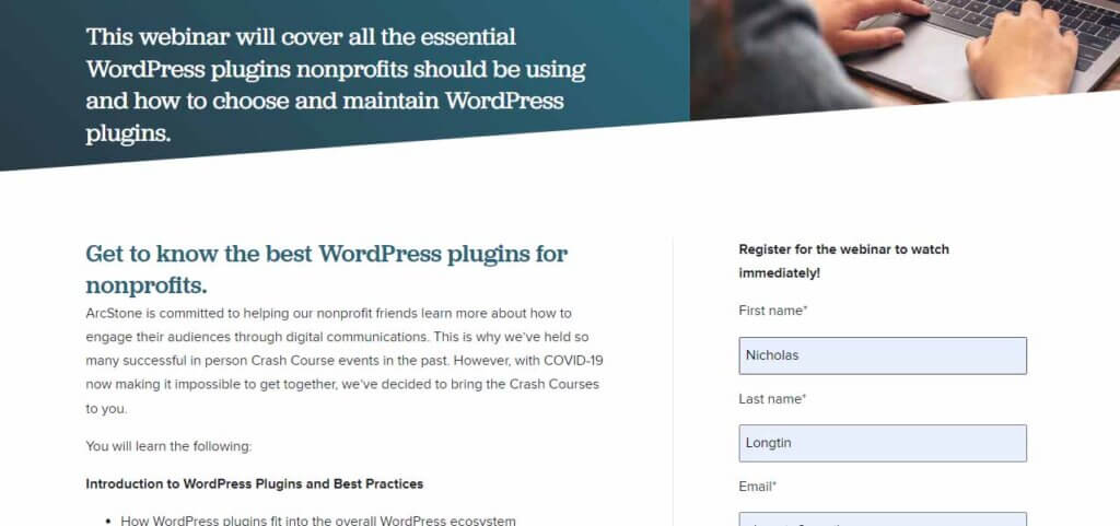 Screenshot of a form with fields auto filled.