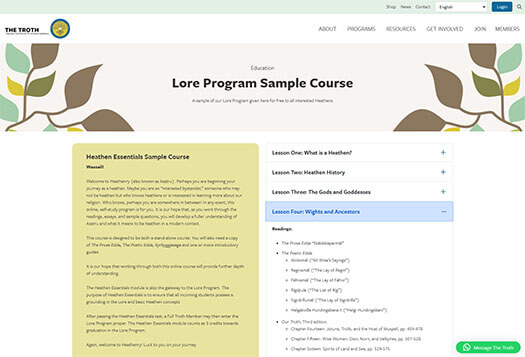 Screen shot of website course content.