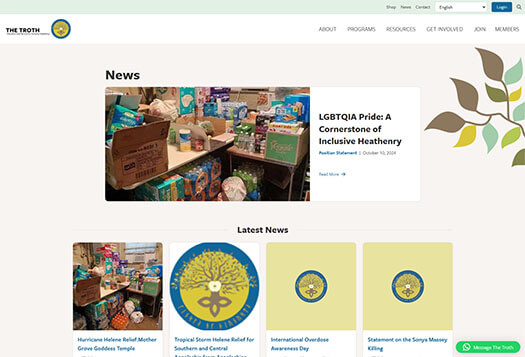 Screenshot of website news page.