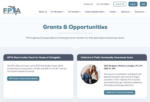 Screenshot of FPTA grants page.