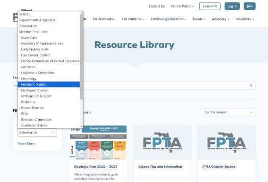 Screenshot of FPTA site resource library.