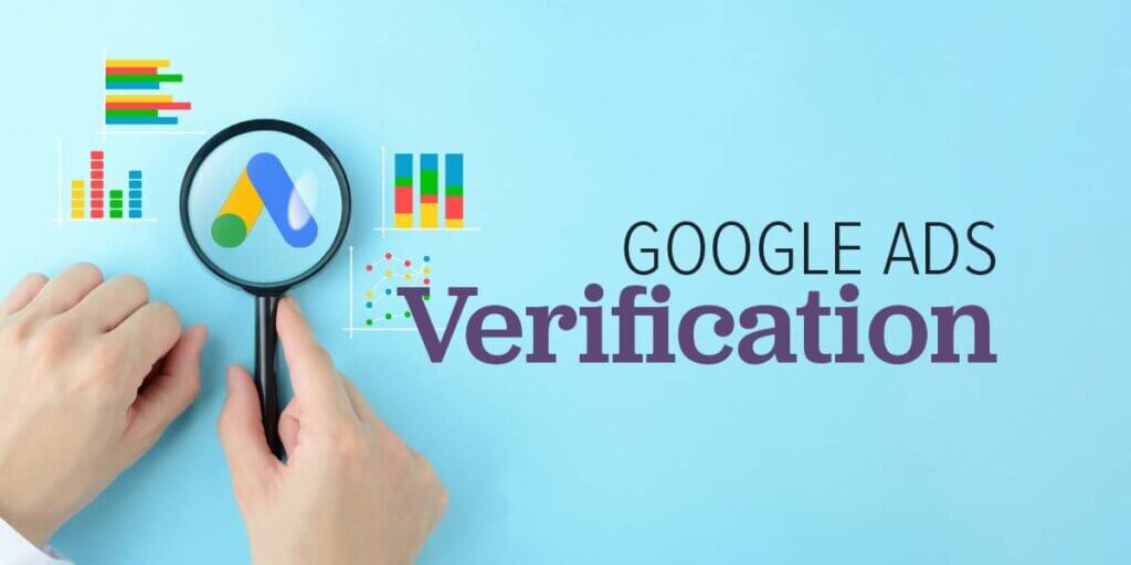 A magnifying glass over small charts and Google Ads logo.