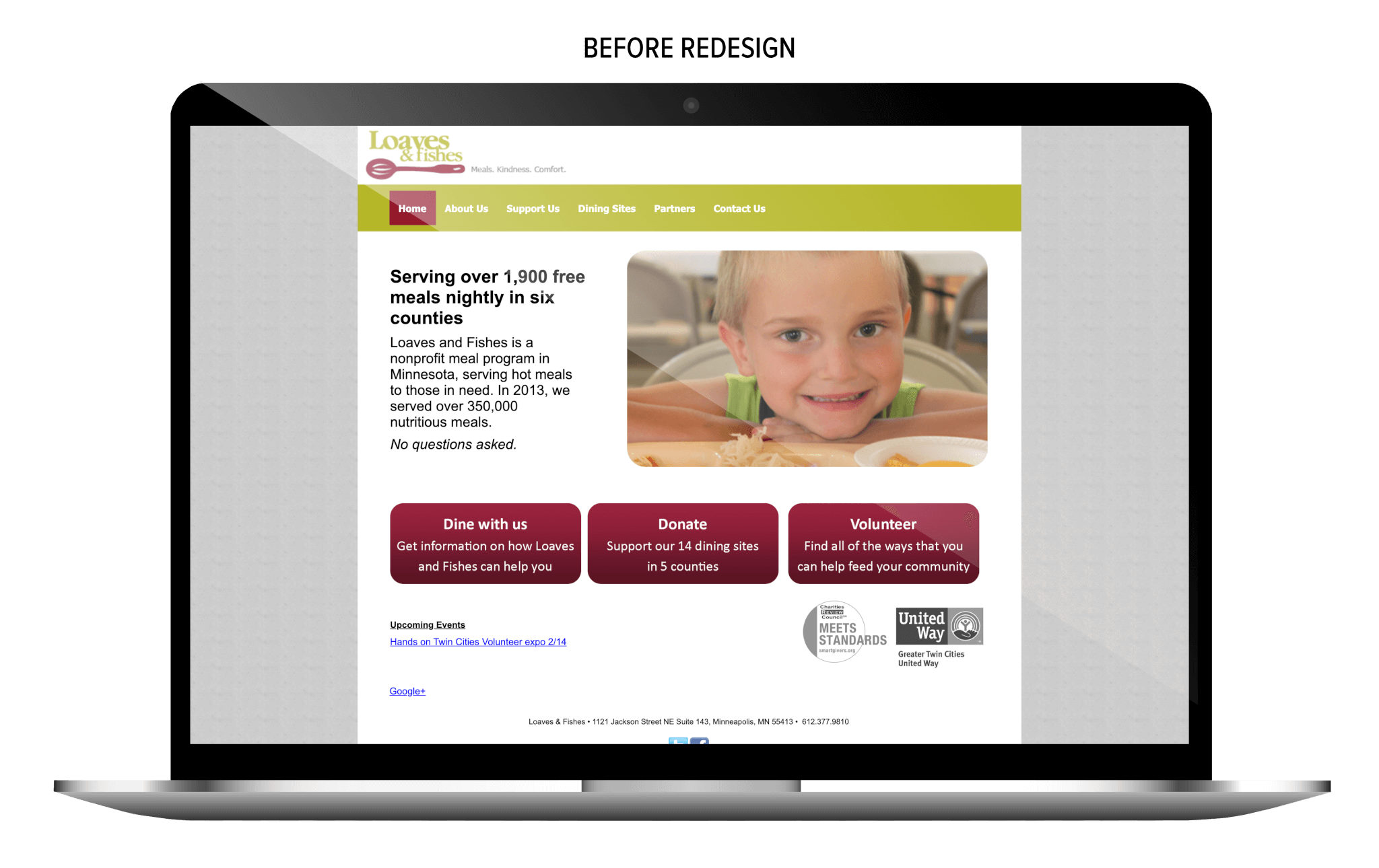 Loaves & Fishes' website before redesign