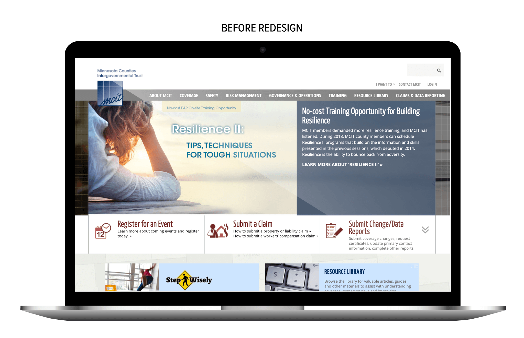 MCIT's old website on laptop screen.
