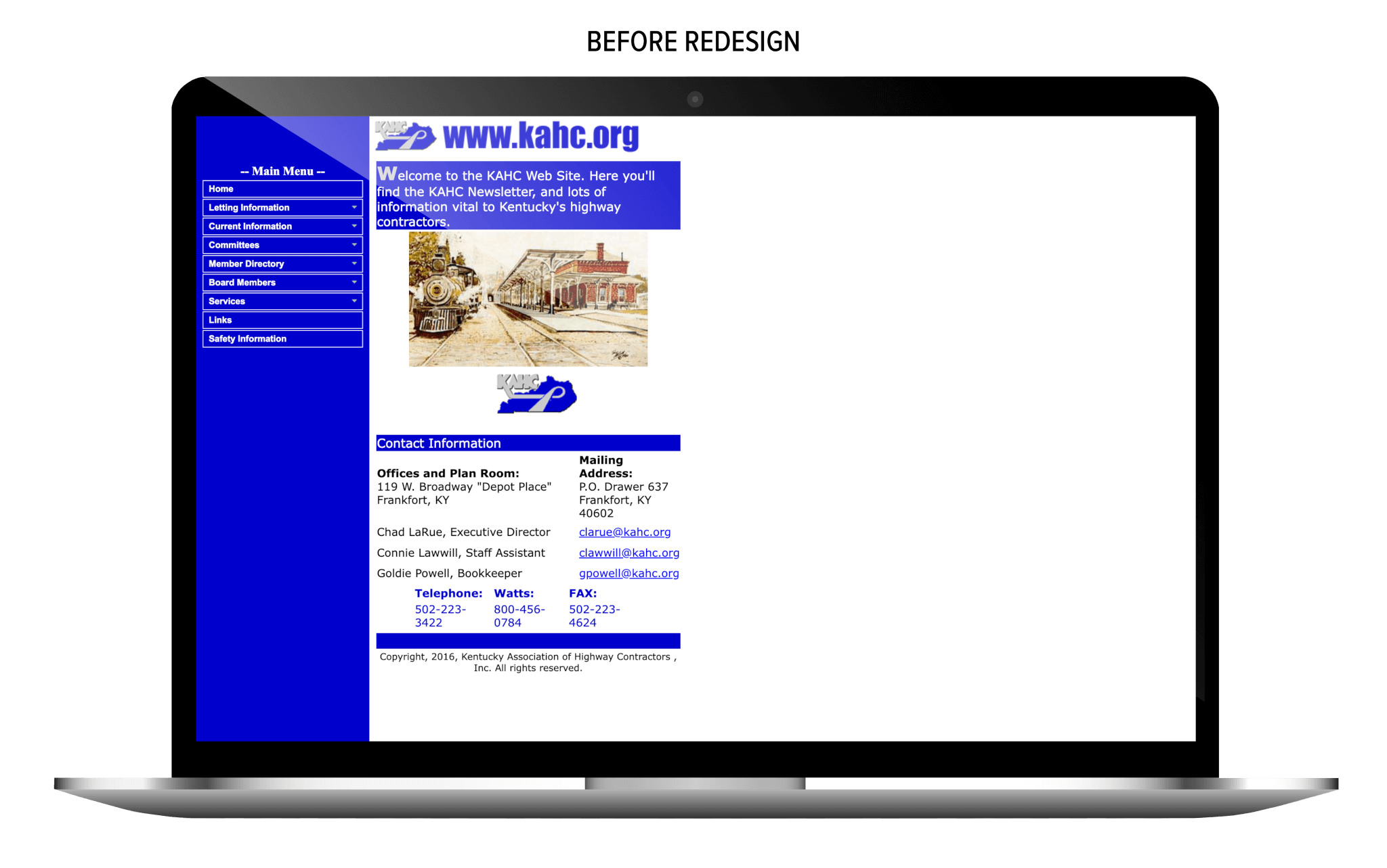 KAHC's old website before ArcStone's digital transformation.