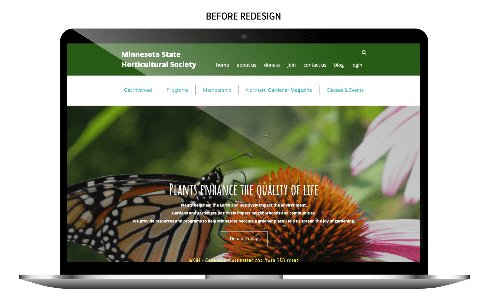 Minnesota State Horticultural Society website before redesign