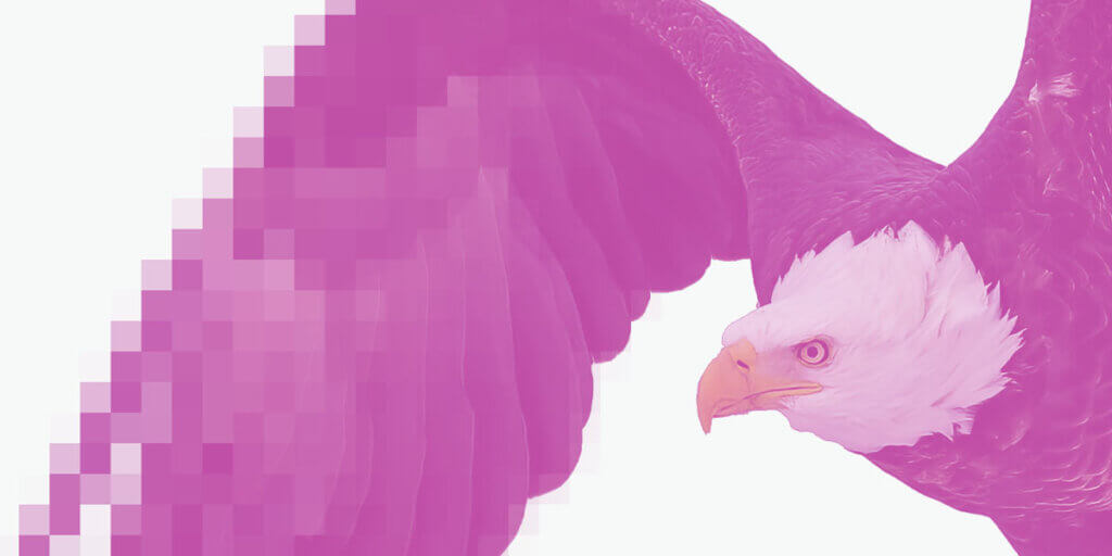 An eagle that's pixelated on one side.