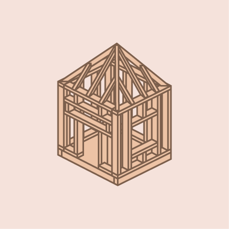 an illustration of wood framing of a house