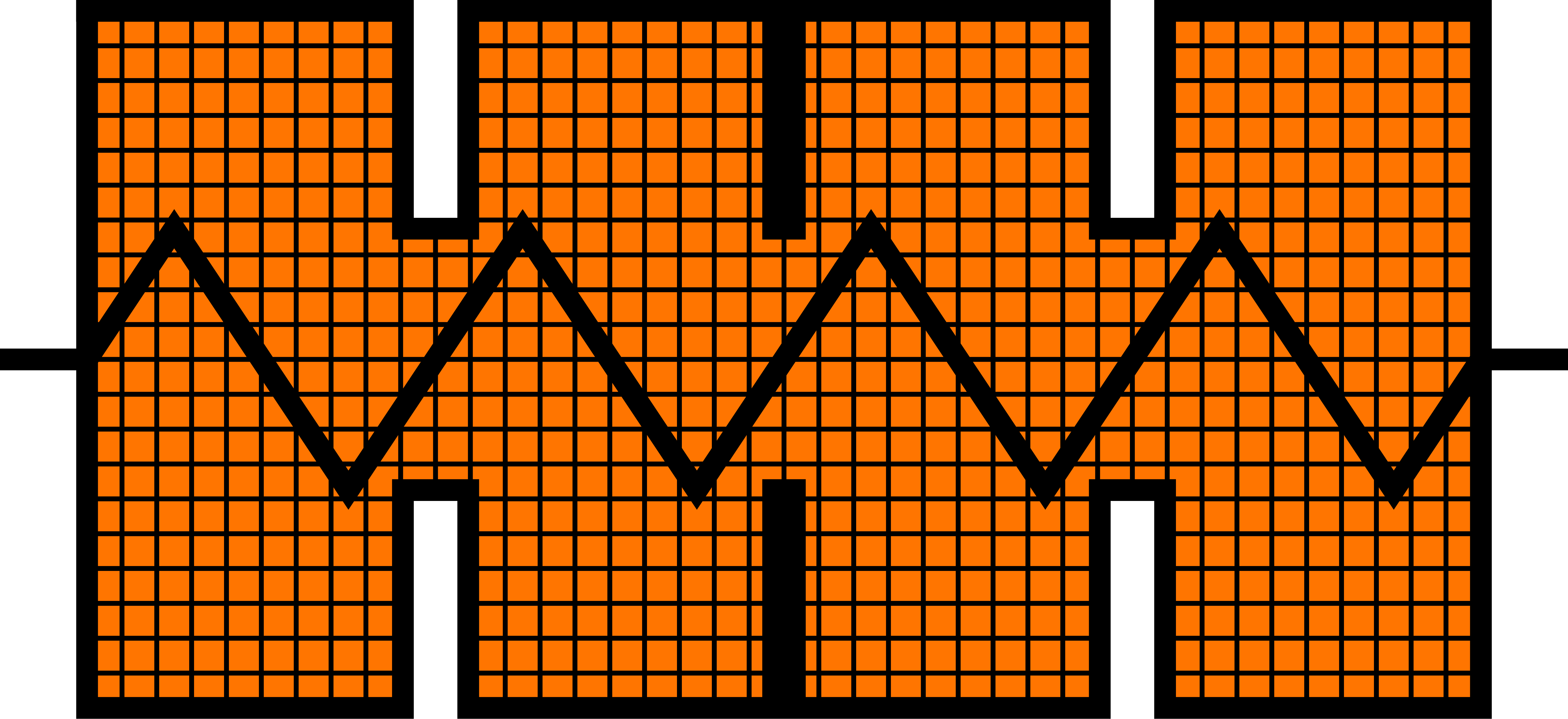 Hi-Heat Industries logo featuring a bold orange grid pattern with black zigzag lines forming an “H” shape, representing heat and industrial precision.