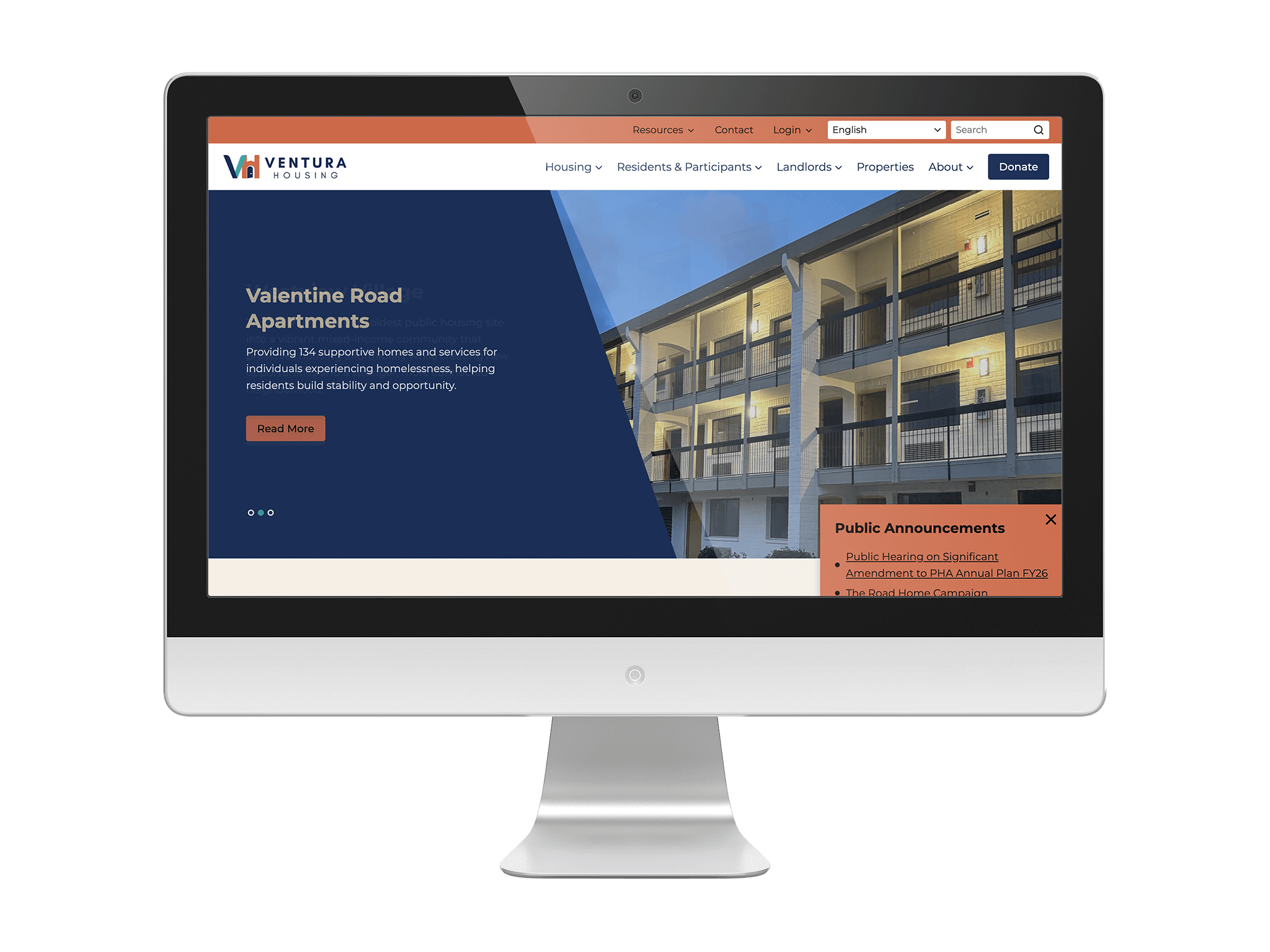 Ventura Housing website after ArcStone redesign