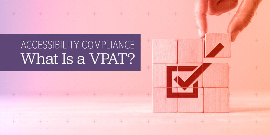 Accessibility compliance concept with checklist blocks and grid pattern