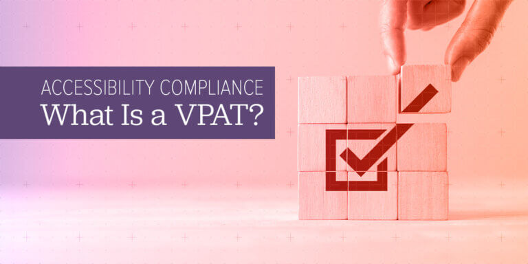 Accessibility compliance concept with checklist blocks and grid pattern